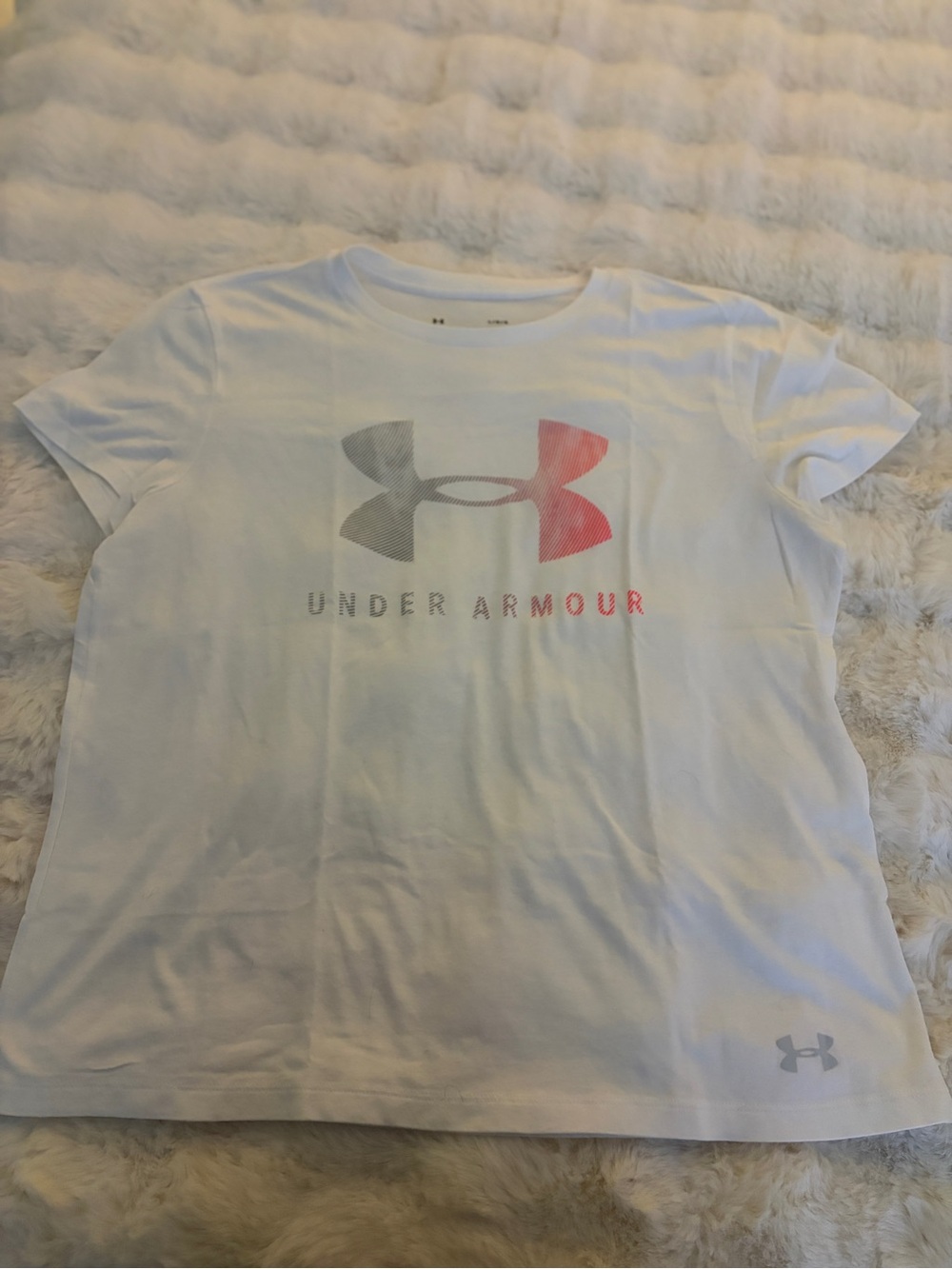 Under Armour White Tee with Gray and Pink Logo